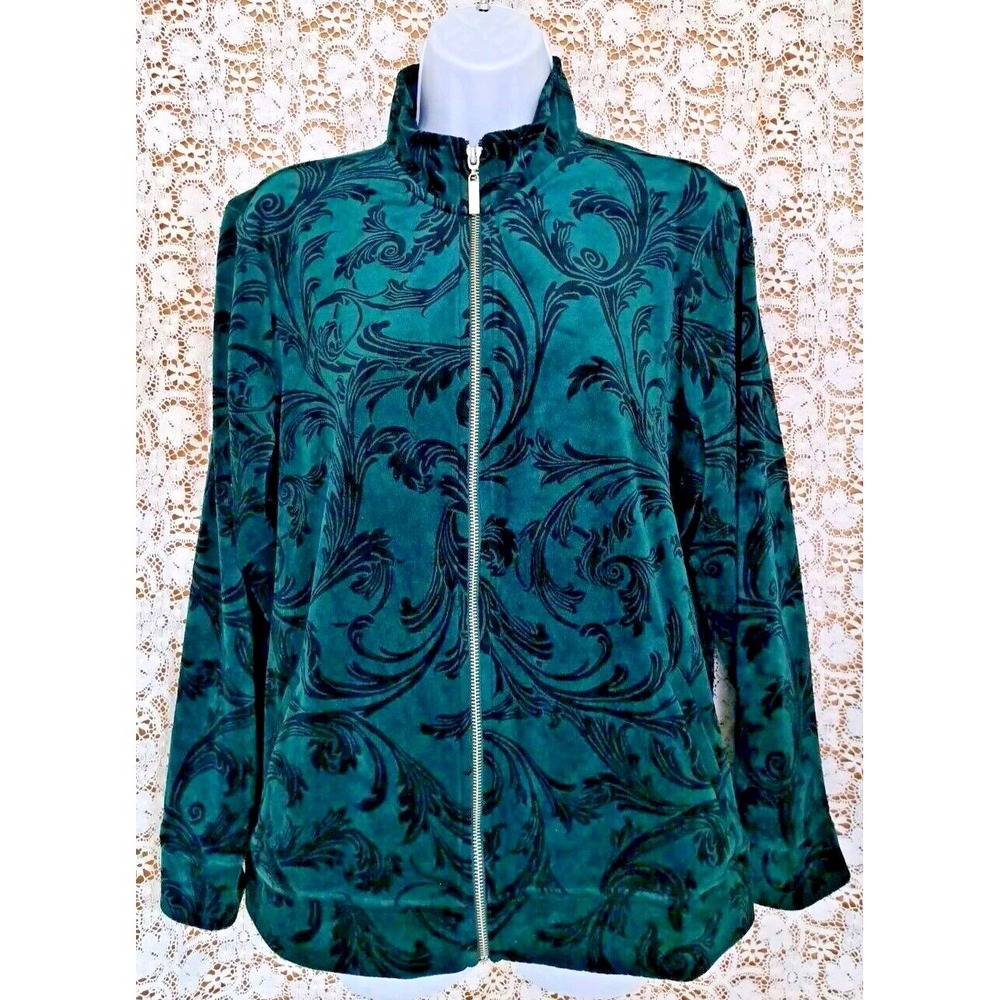 Karen Scott Sport Jacket Sz‎ PXL Green/Black Full Zip Stand Up Collar Pockets